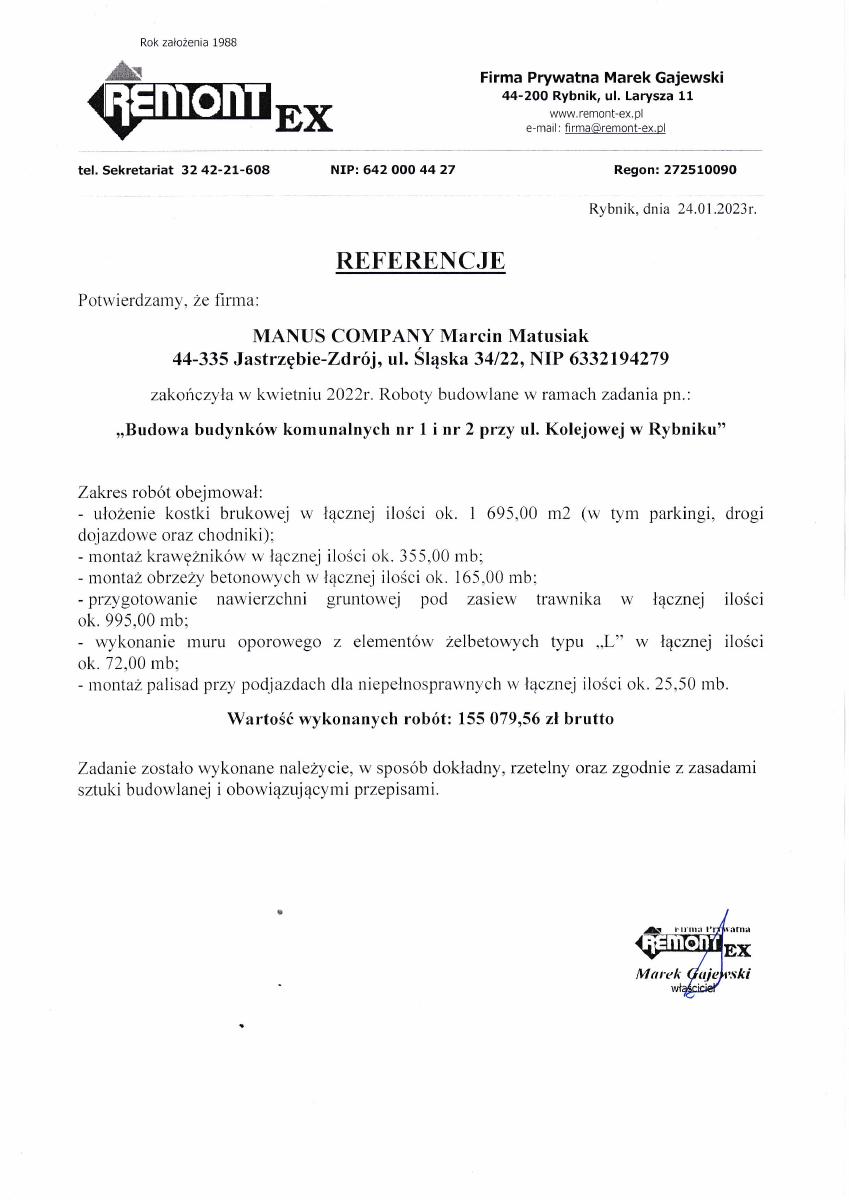 Referencje 2023 Remont-ex – ul. Kolejowa